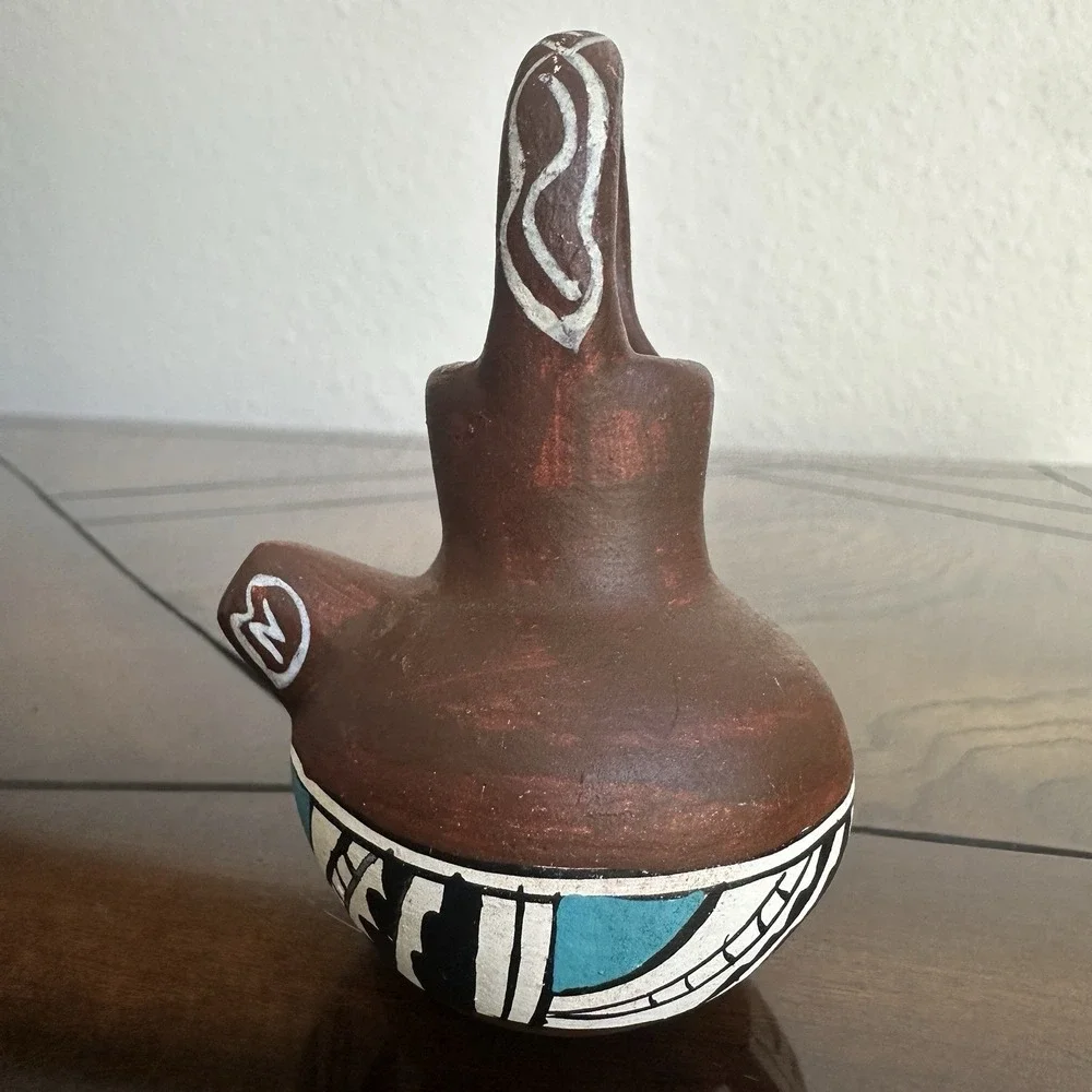 VTG Native American Pottery Mini 3.25 Inch Wedding Vase Geometric Artist Signed